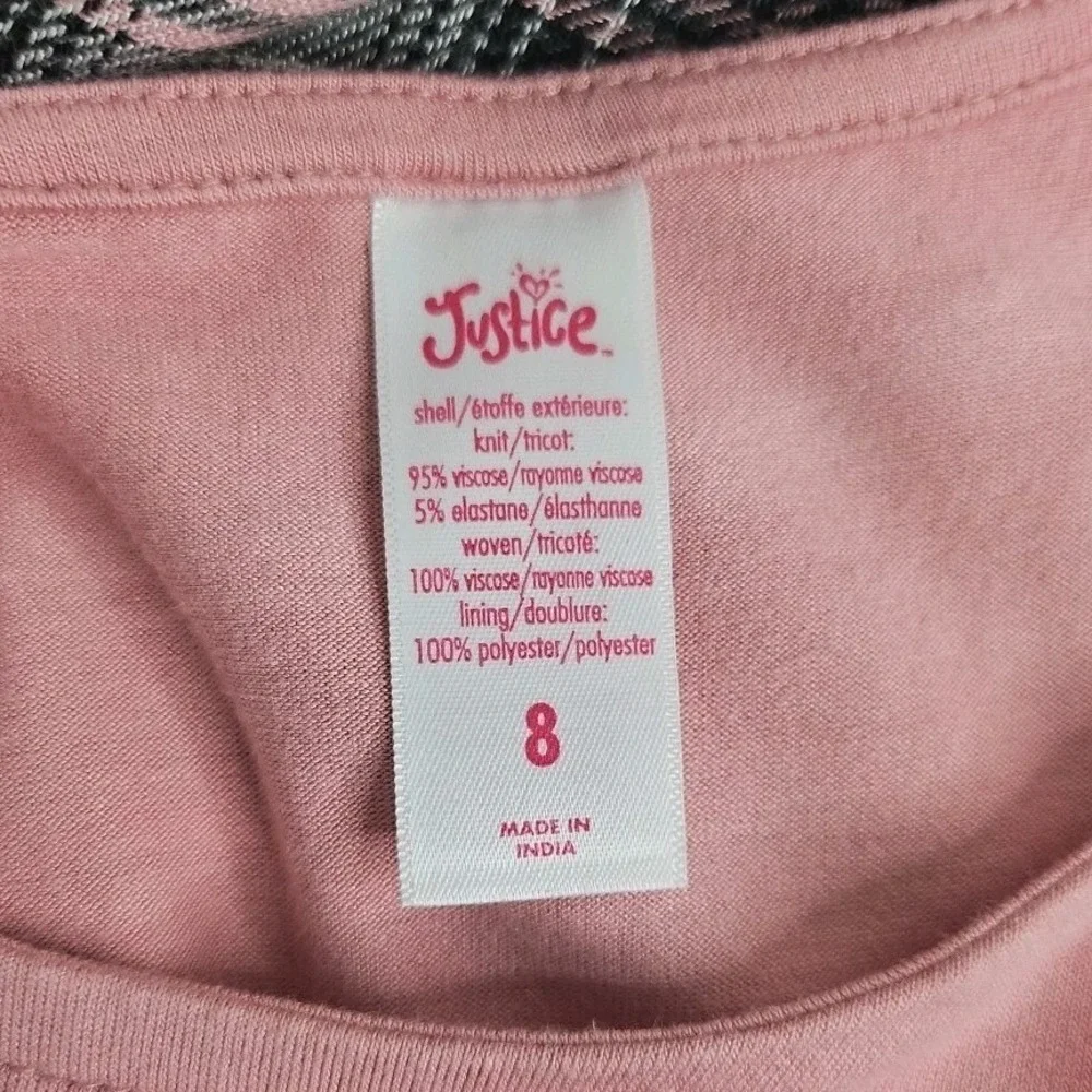 Justice Pink Dress w/ Faux Black Pink Flannel Shirt Tie Dress Size 8